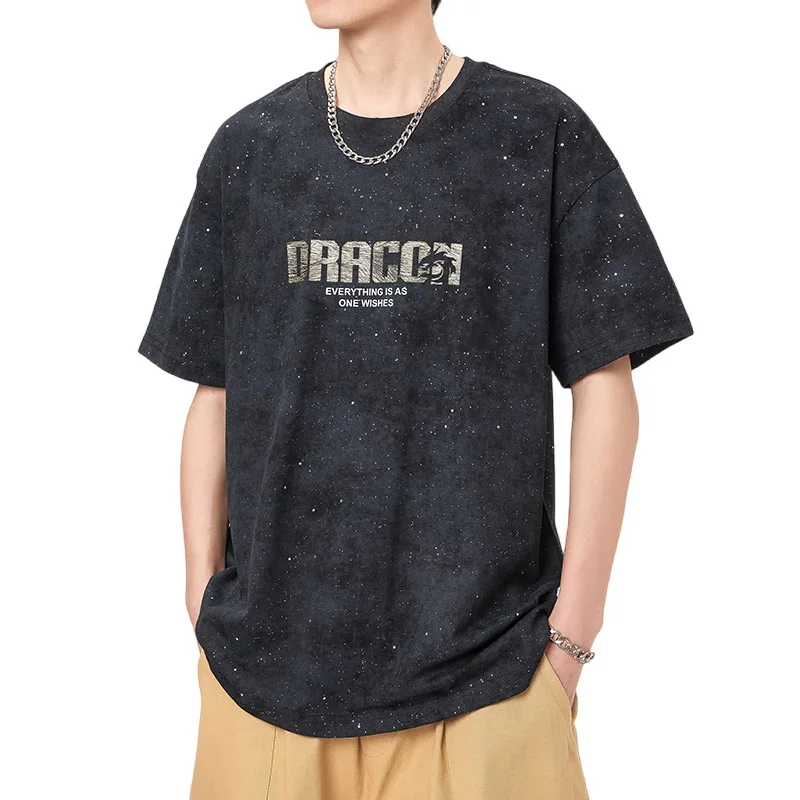 Trendy short sleeved T-shirt for men's summer 2024 new loose oversized casual versatile high street American hip-hop men's top