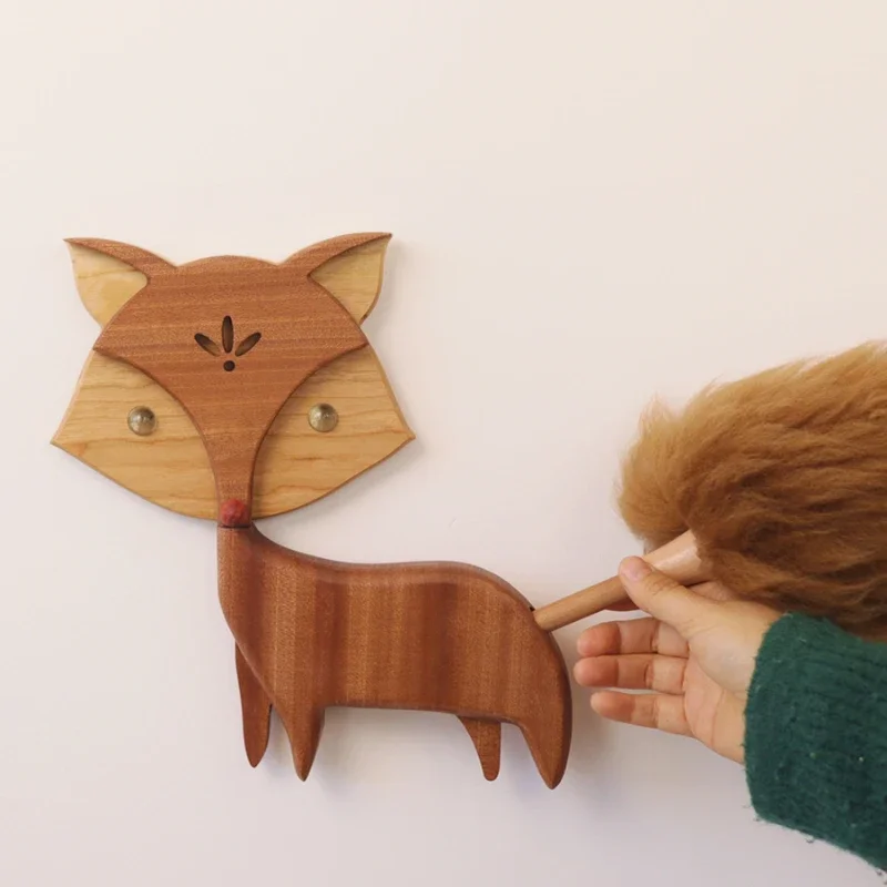 Handmade Fox Wood Wool  Dust Duster Wall Decoration Dust Sweeper Household Cleaning Wool Feather Duster Home Decoration