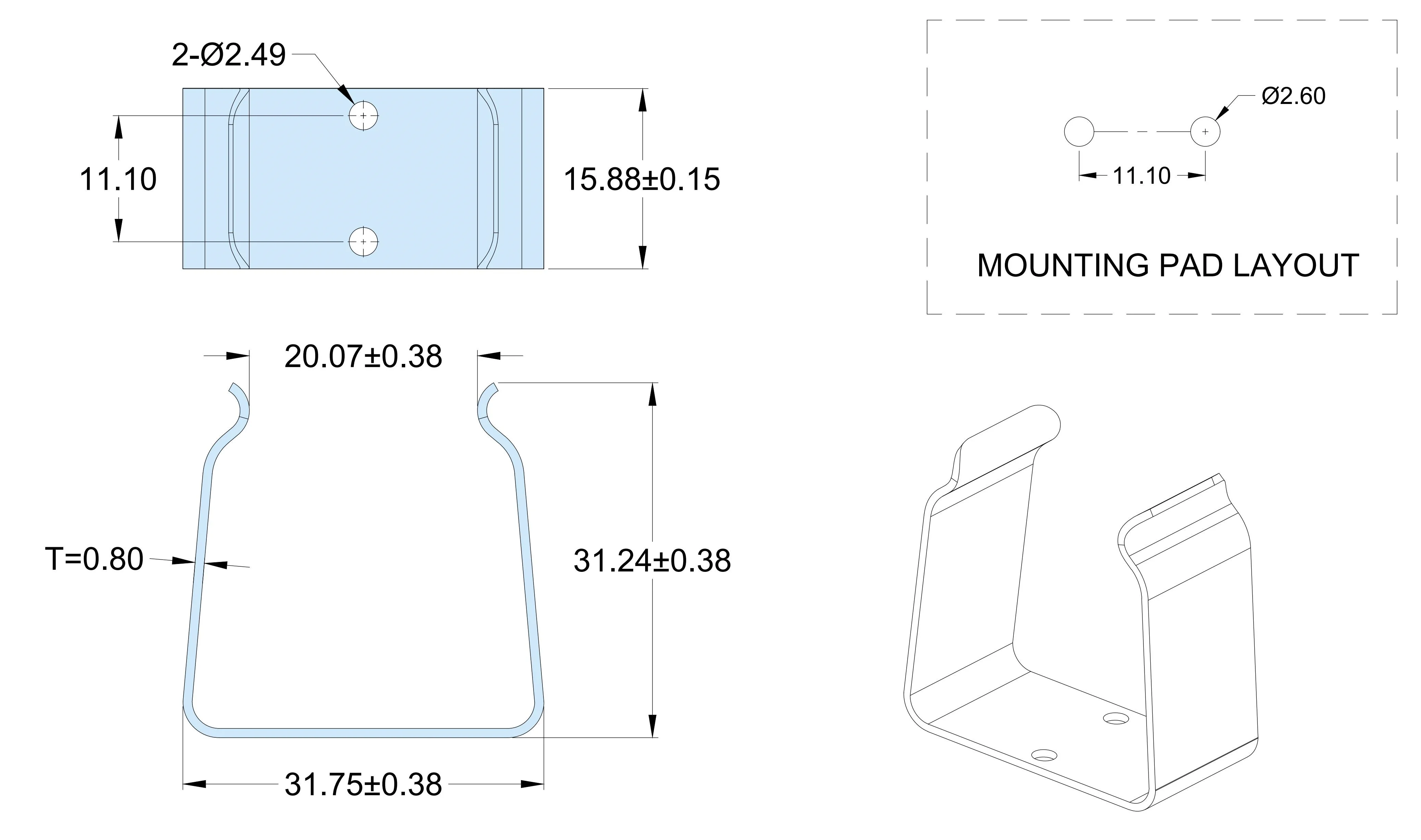 100pcs Aluminum D Cell Battery Holder Clip P/N 94