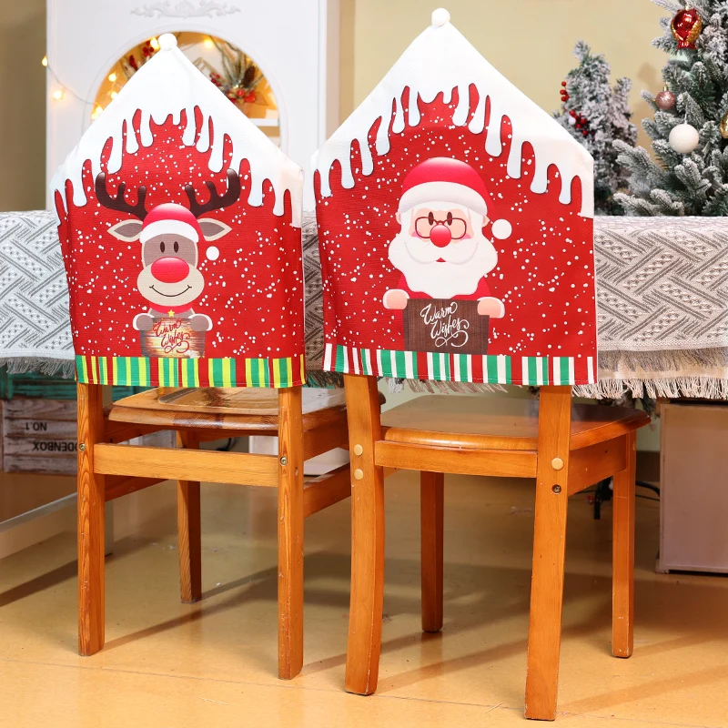 

1PCS Christmas Chair Cover Dinner Dining Table Santa Claus Snowman Red Cap Ornament Chair Back Covers Christmas Decoration