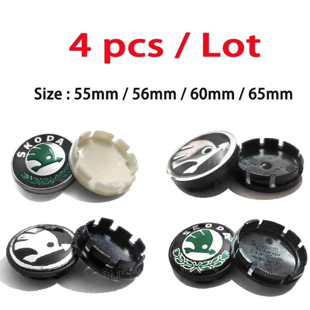 4Pcs/lot 55mm 56mm 65mm Wheel Center Caps Hub Cover Badge Emblem Sticker Styling Accessories For Rapid Octavia RS Kodiaq Fabia