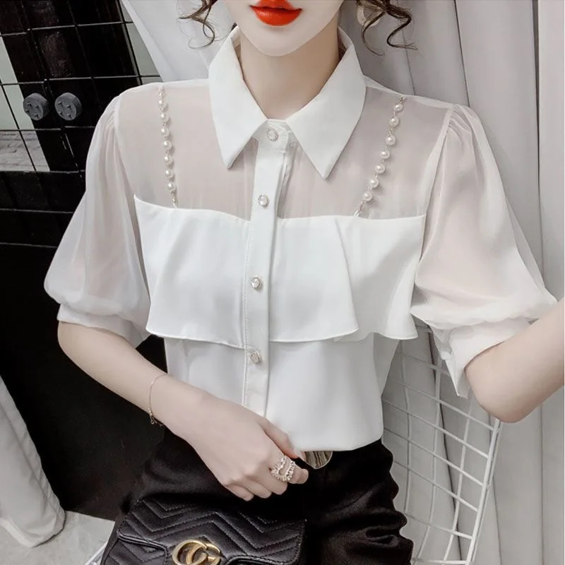 

Slimming Effect Short Sleeve Chiffon Shirt Women's Fashionable Versatile Korean Style Design Sensation Summer New Arrival