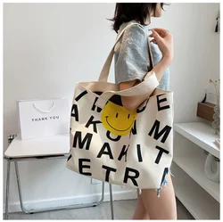 Canvas Bag Women's Large Capacity Bag 2023 New Zipper Printed Cartoon Tote Bag Women's One Shoulder Portable Shopping Handbag