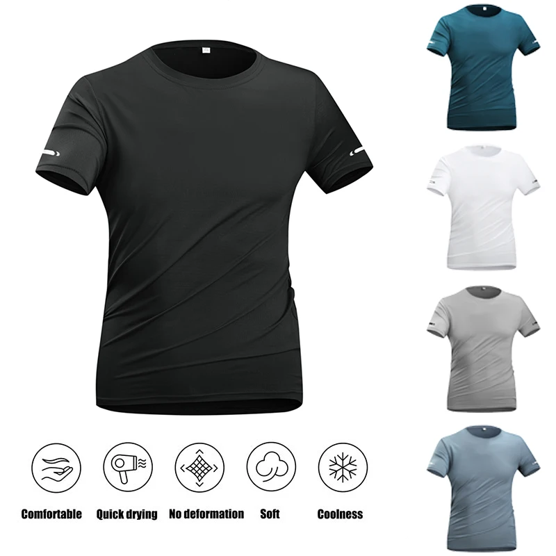 Herren Sommer Eisseide Sport Kurzarm Outdoor Schnelltrocknend Atmungsaktiv Kühlendes T-Shirt Herren Radsport Fitness Rundhals T-Shirt
