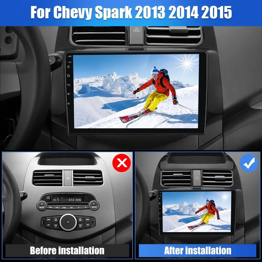 راديو ستيريو للسيارة لسيارة تشيفي سبارك 2013-2015، شاشة لمس 9 بوصة أندرويد 13 مع أندرويد أوتو، كاربلاي، واي فاي، نظام تحديد المواقع العالمي (GPS)، بلوتوث، DSP، SW