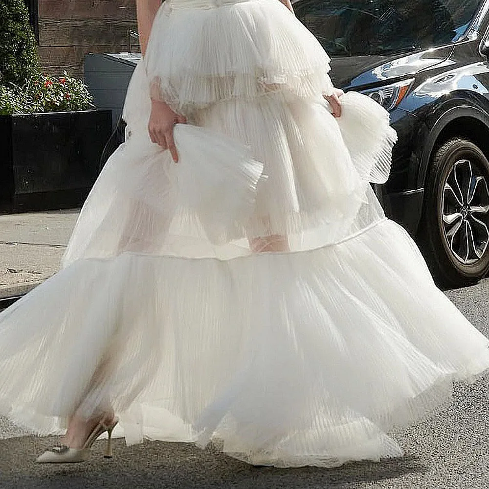 Przezroczysta spódnica ślubna z elastyczną talią, warstwowa tiulowa spódnica na studniówkę, seksowna spódnica tutu w kolorze złamanej bieli, spódnica urodzinowa.