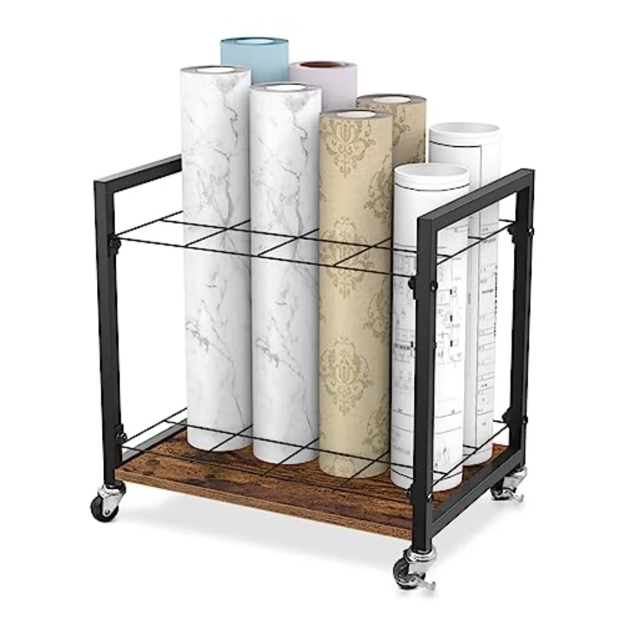 

Mobile Metal Storage Rack Cart with 12 Slots for Efficient Organization of Posters Architectural Plans Construction Blueprints