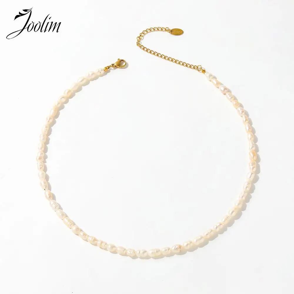 

Joolim Jewelry High End PVD No Fade Wholesale Elegant Luxury Natural Freshwater Pearl Chain Stainless Steel Necklace for Women