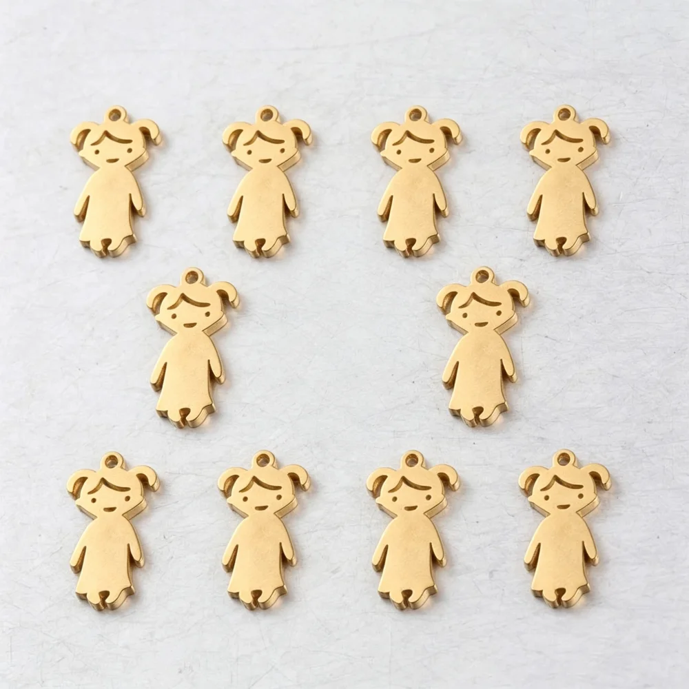 10 Stück/Set Vergoldete Edelstahl-Anhänger Junge und Mädchen Charms Familien-Accessoires DIY Schmuckherstellung Zubehör