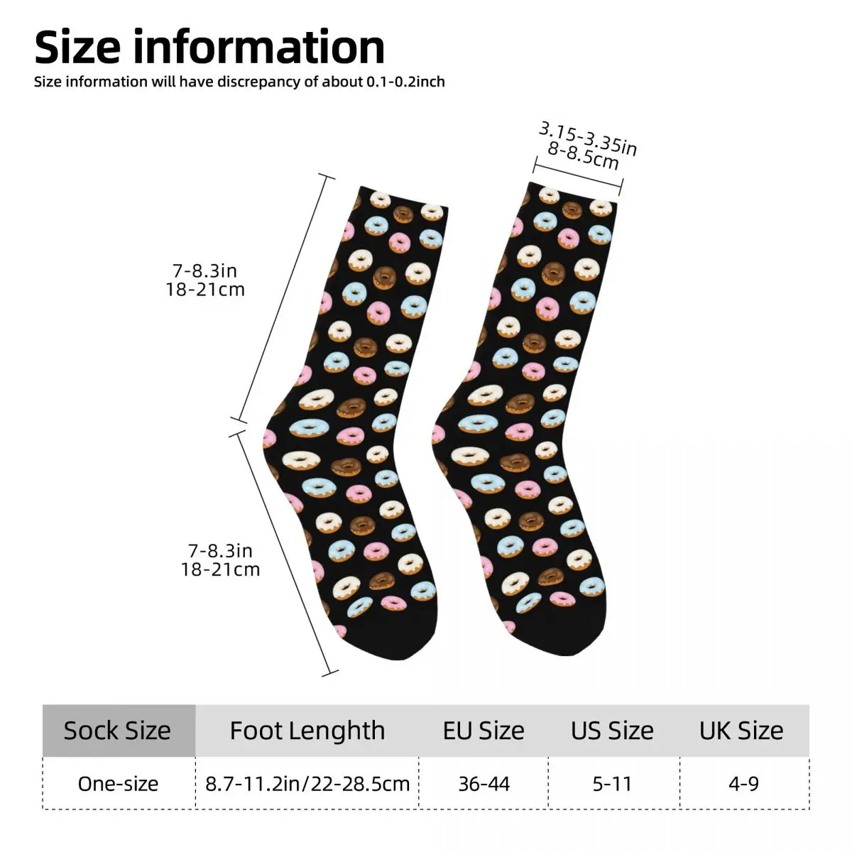 Glazed Donuts On Black Socks Harajuku High Quality Stockings All Season Long Socks Accessories for Unisex Christmas Gifts