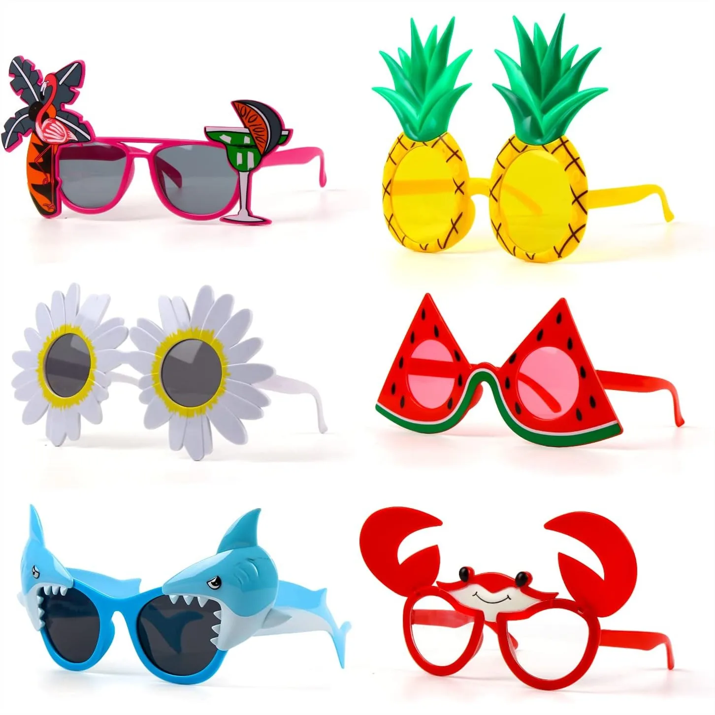 

6 Pairs Hawaiian Luau Party Sunglasses For Adults Kids Summer Pool Tropical Beach Funny Glasses