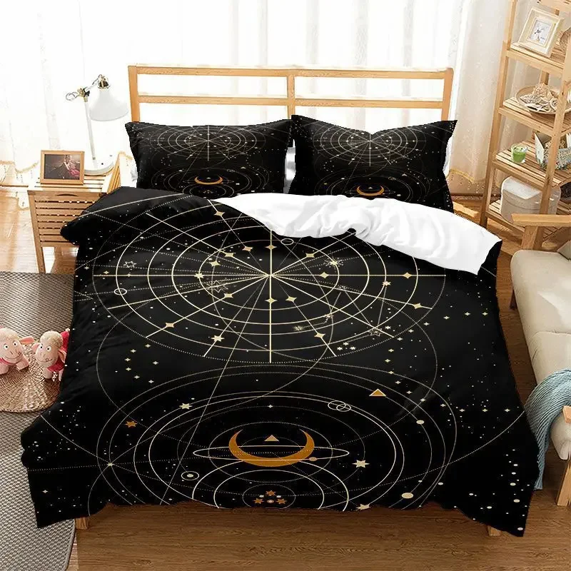 

Black Sun Moon Star Bedding Set Bohemian Totem Line Duvet Cover Pillowcases Bedlinen Adults Bedclothes Twin Full Queen King Size