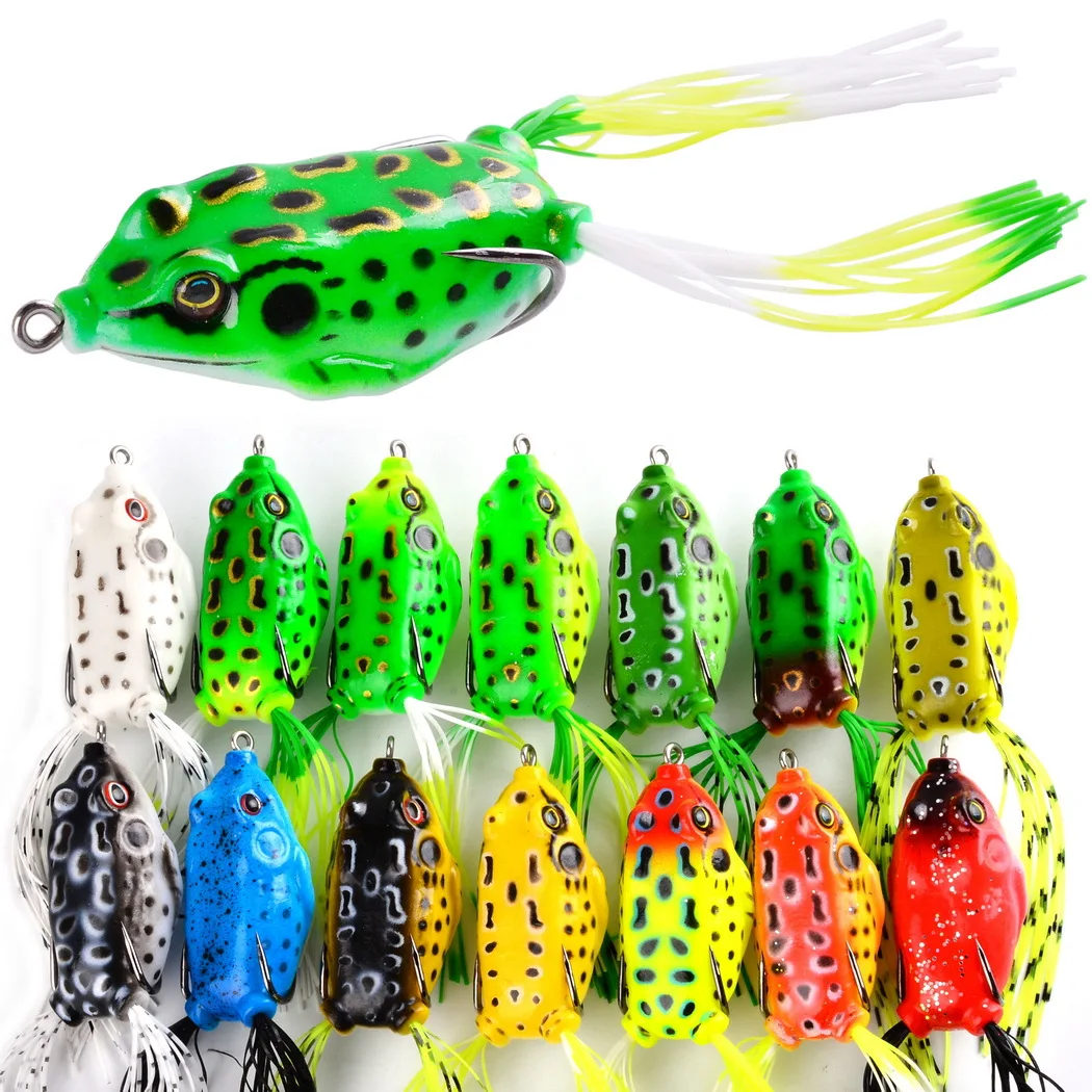 1 Pcs 5G 8G 15G Frog Lure Soft Tube Bionic Thunder Frog Bait Lure with Fishing Hooks Topwater Ray Frog Artificial 3D Eyes