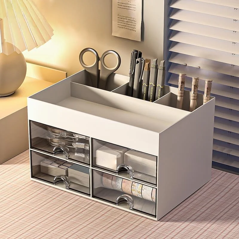 1 PC Multi-Functional Desktop Storage Box with Drawers, Office Stationery Storage Box, Vanity Cosmetics Storage Box