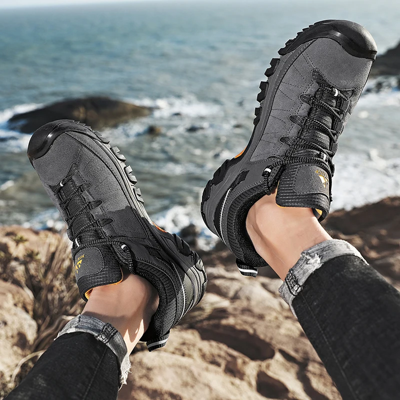 HIKEUP Zapatillas de senderismo para hombre cuero duradero suela goma - imagen 4