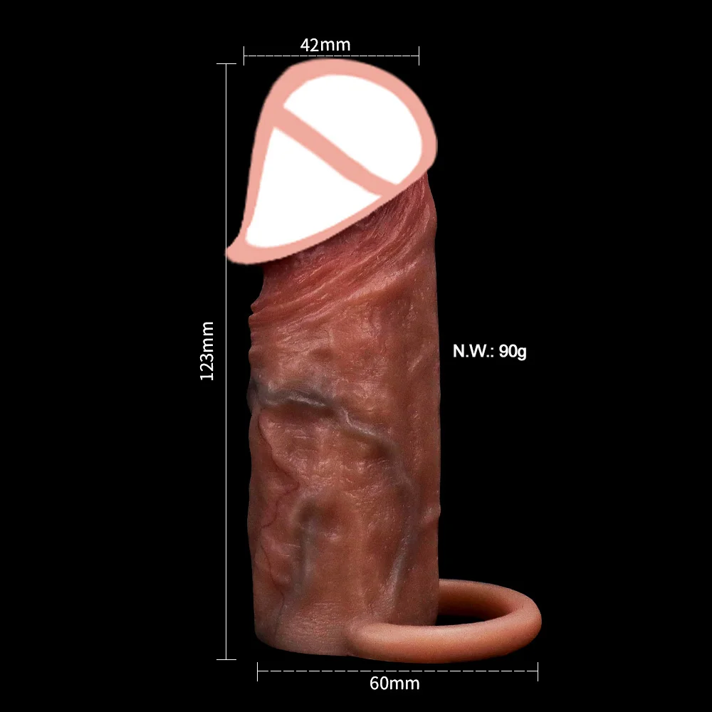 Funda de pene realista para hombres, condón de silicona reutilizable, extensión de pene, Juguetes sexuales artificiales para agrandar/Extender el