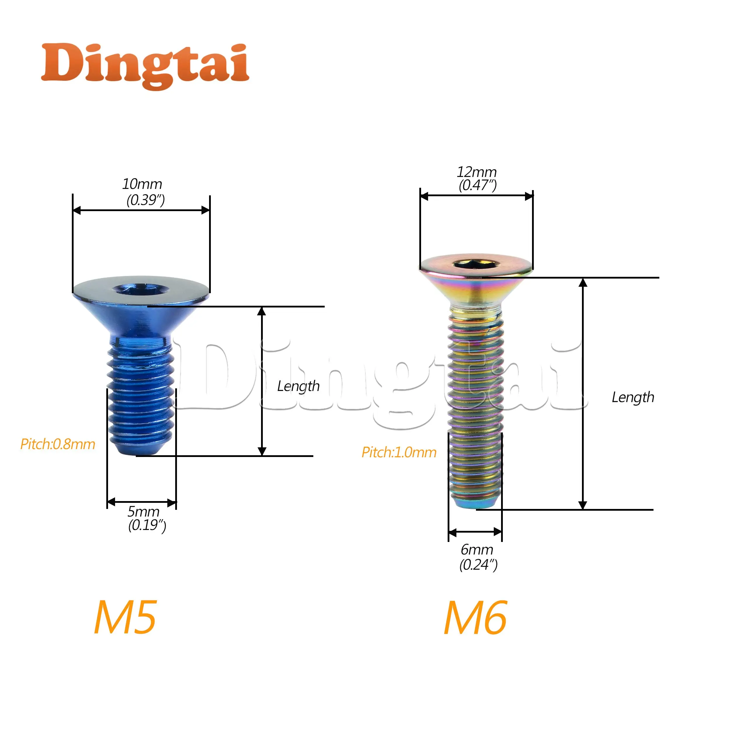 Dingtai Titanium Bolt M5/M6x10 12 15 20 25 30 35 40 45mm  Hexagon Socket Countersunk Screws for Bicycle Top Cap Parts