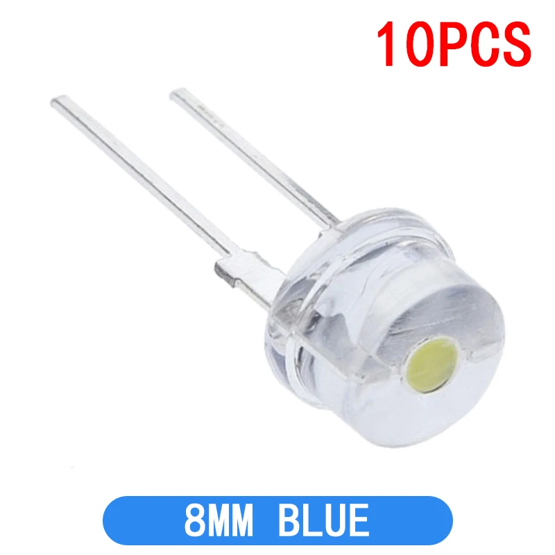 10PCS NEW F8 8mm 0.5W 3.0-3.2V Straw hat LED White Super bright LED lamp Wide Angle Transparent LED Lamp Strawhat LED