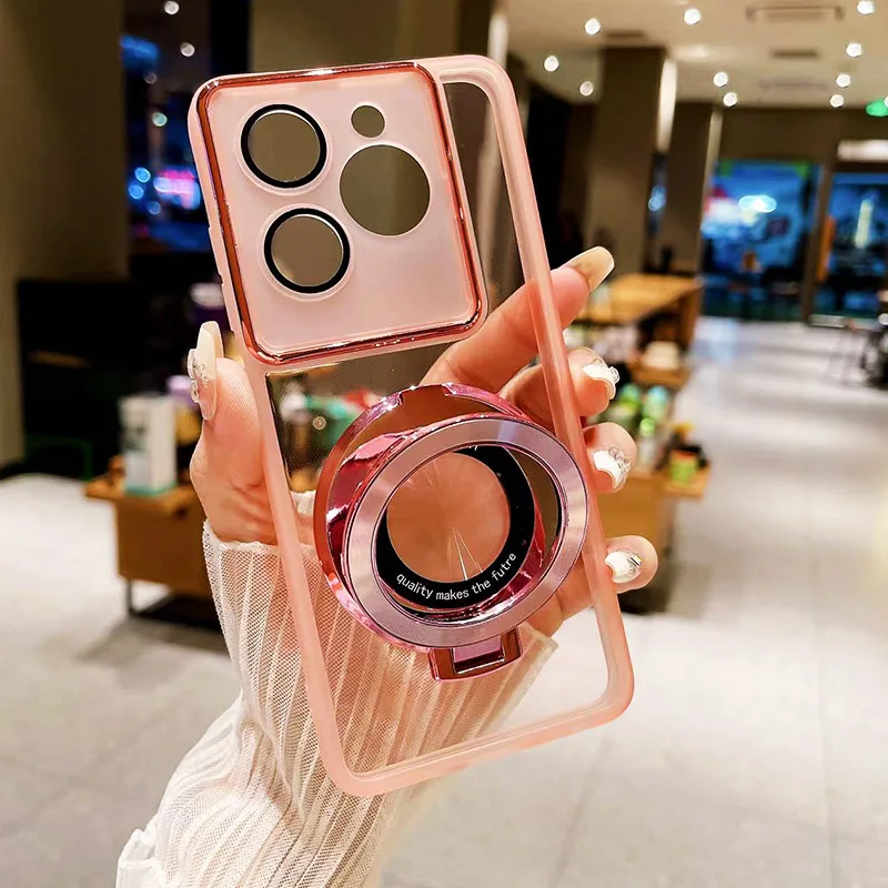 Magnetic Ring Bracket Holder Phone Case on for Funda Tecno Spark 20 20C 10C 8C 10 Pro Plus GO 2024 2023 2022 Transparent Cover