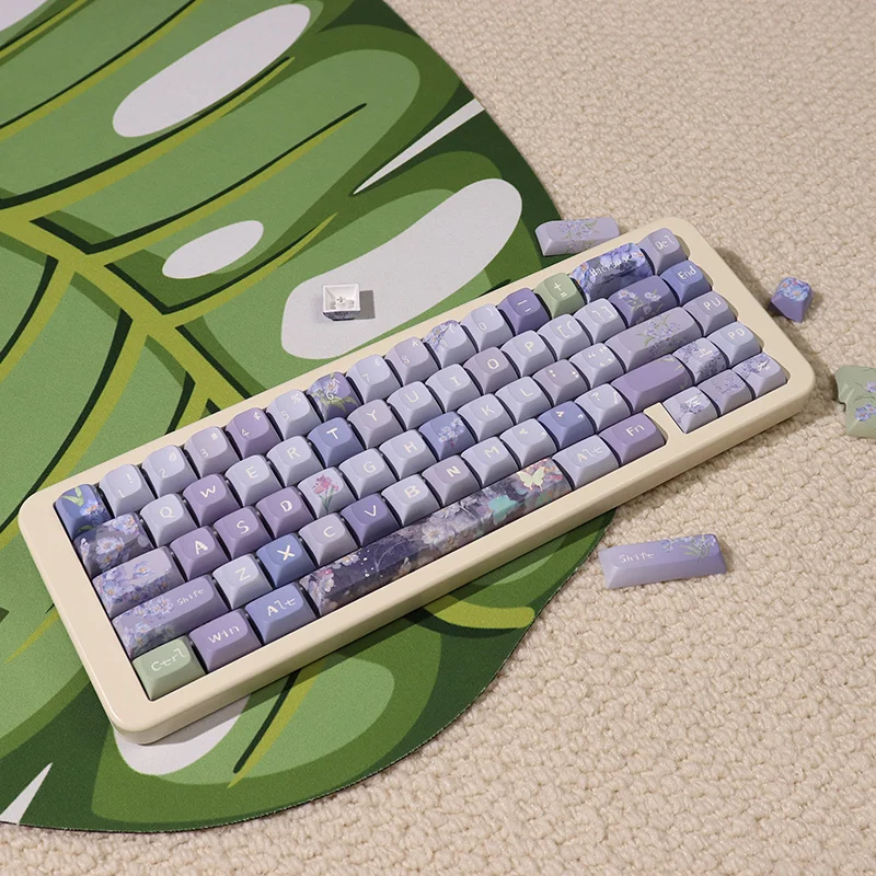 パープルキーキャップコンプリートセット 152 キーメカニカルキーボードキーキャップ PBT 昇華 URE/チェリーシルエットマウンテンライラックキーキャップセット