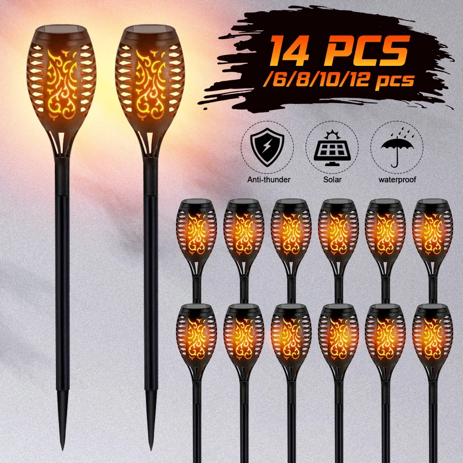 4-16Pcs Solar Flame Torch Lights Optional Flickering Light Waterproof Garden Decoration Outdoor Lawn Path Yard Patio Floor Lamps