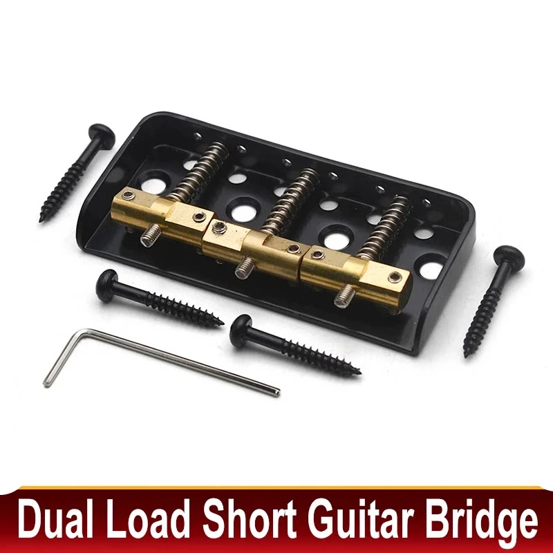 1 Piece Short Dual Load Guitar Bridge with Cut-down Sides Compensated Brass Saddles for TL Style Electric Guitars