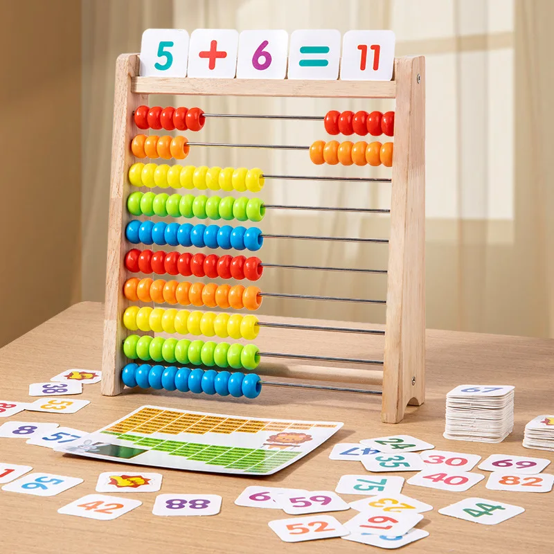 Juguete de conteo de madera Ábaco Montessori, juguete educativo de matemáticas para niños, cuentas de conteo de arco iris, operación de suma y resta, aprendizaje