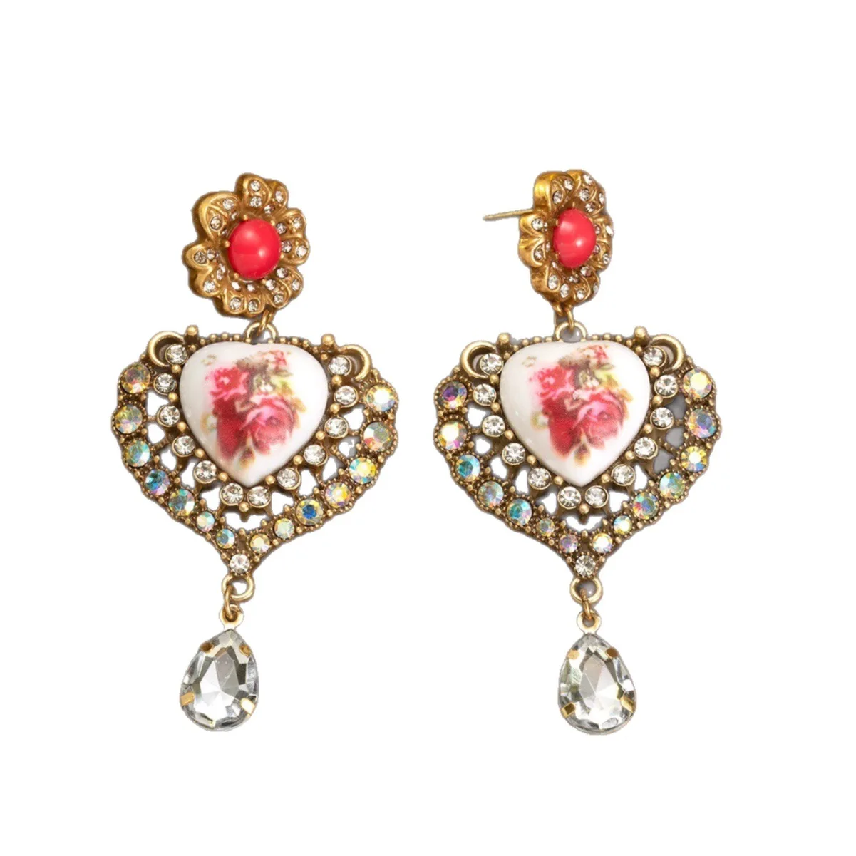 Vintage Earrings: Cute Heart, Retro Floral, Medieval Pattern Design, Classic Court Style Earrings