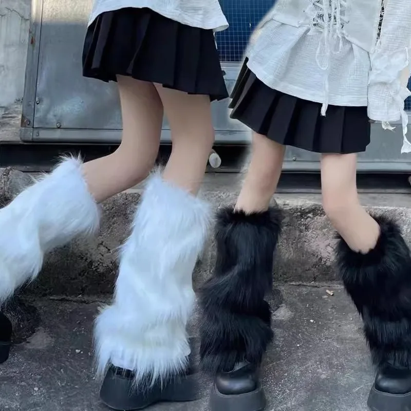

Женские гетры из искусственного меха, японская Лолита, осенне-зимние черно-белые вязаные носки, леггинсы, гетры для женщин 25/40 см