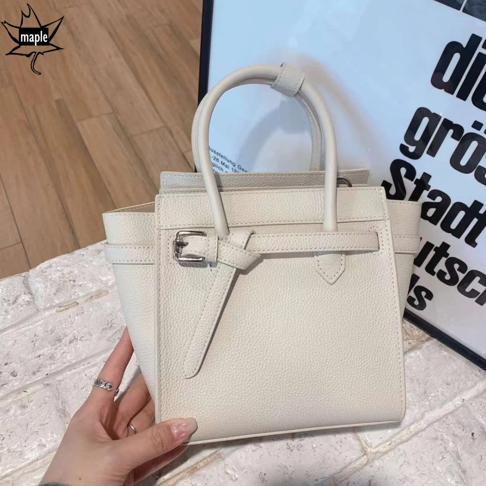 2025 New Beige Black Color Trapeze Tote Togo Pattern Cowhide Leather Women Shoulder Bag Luxury All-match Female Handbag