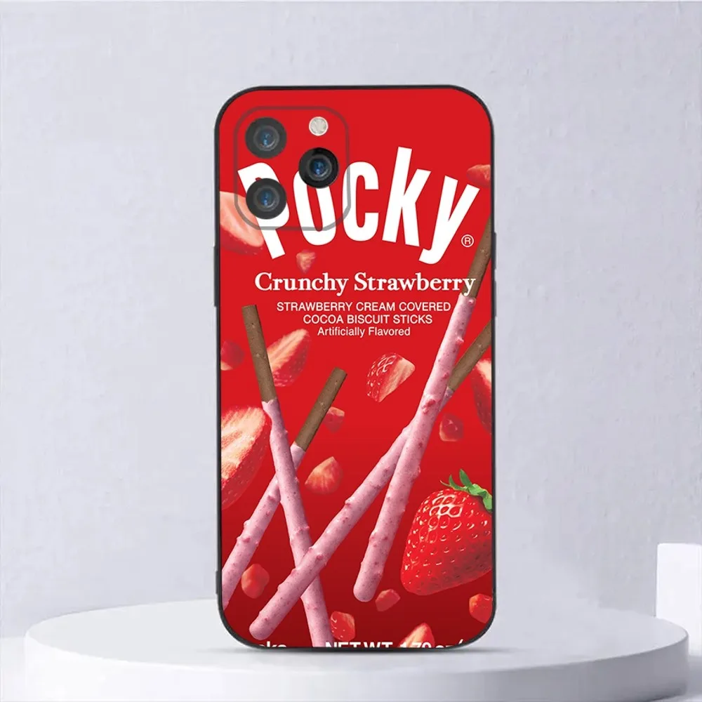 P-Pocky Chocolate Phone Case For iPhone 15,14,13,12,11,Plus,Pro Max,XS,X,XR,SE,Mini,8,7 Soft Silicone Black Cover