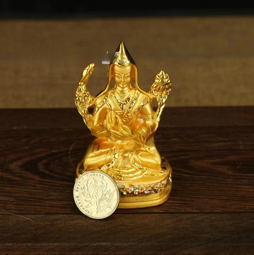 YY Antique Style Copper Gilded Tsongkhapa Sculpture Cloud Pattern Buddha Statue Tabletop Decoration