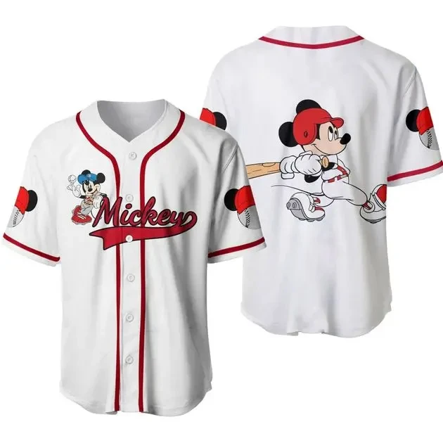 MINISO Mickey Mouse Baseball Jersey Men Women Kids Short Sleeve Shirt Family Disney Baseball Jersey Casual Sports Jersey