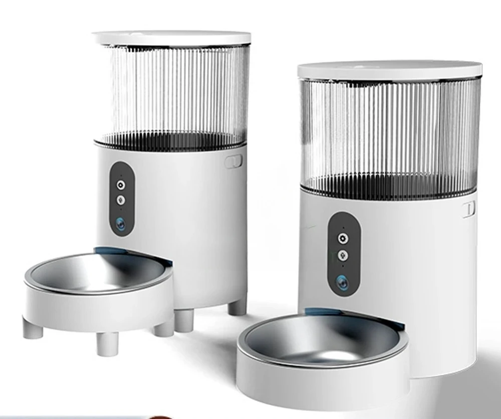 2 Videos Dog & Cat Automatic Food Dispenser 2 Food Bowls For Pet Feeder