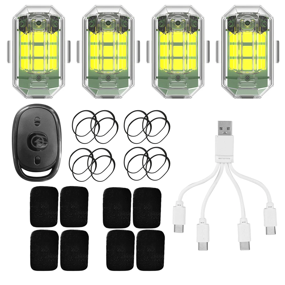 1-4Pcs Wireless Remote Control LED Strobe Light for Motorcycle Car 7 Colors Waterproof Anti-collision Warning Lamp Flash Light