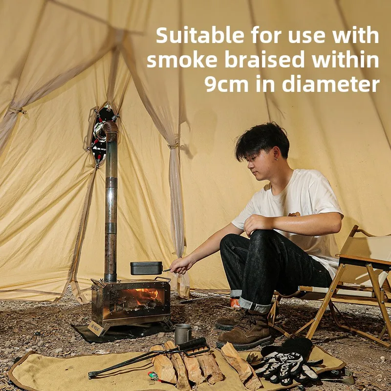 ISE MOUNT Tent Stove Jack Camping Firewood Stove Pipe Insulation Flame Protection Plate Stove Jack With Chimney Hole tent hook