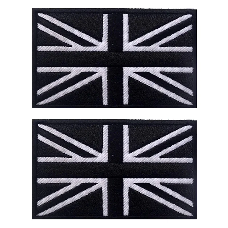 2PCS UK United Kingdom Flag Patches Embroidered Tactical Military Morale Patch Applique Fastener Hook and Loop 8*5cm