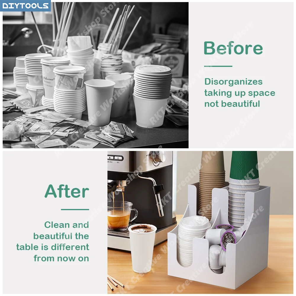 Coffee Cup Disposable Plastic Paper Lid Holder Organizer Cafe Restaurant Home Storage Boxes Acrylic Dispenser Deck Kitchen Café
