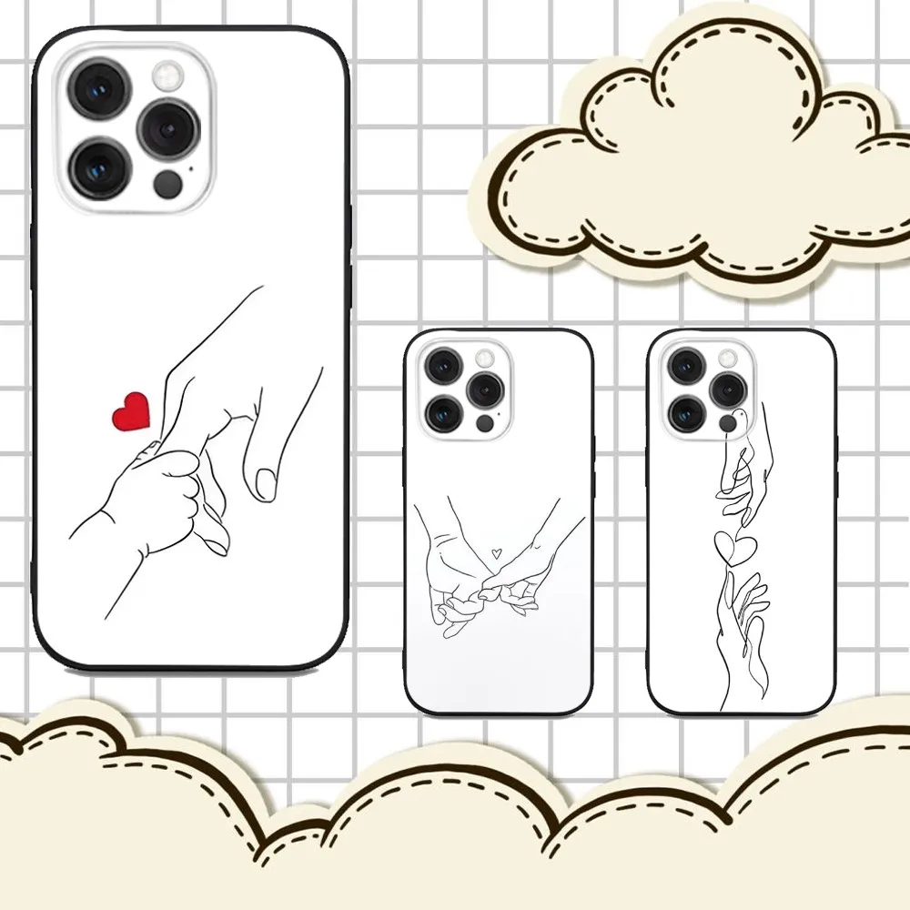 

H-Holding Hands Phone Case For iPhone 16e,16,15,14,13,12,11,Pro,X,XS,Max,XR,Plus,Mini Soft Black Cover