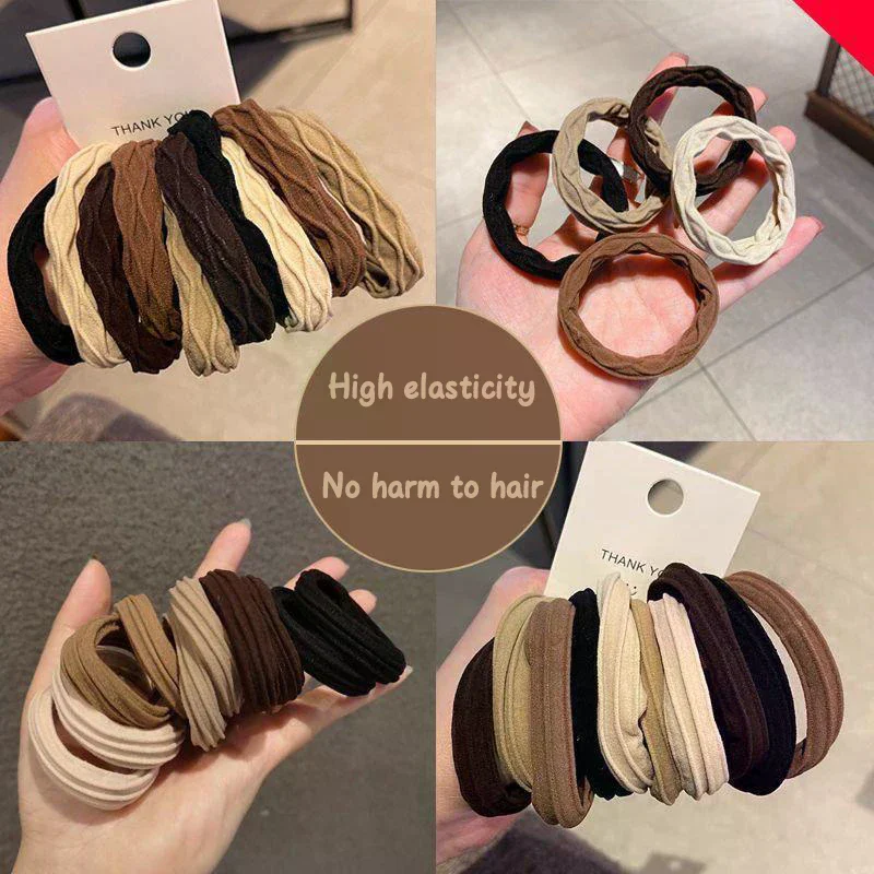 10Pcs High Elastic Seamless Hair Rope For Women Girls Durable Ponytail Holder Simple Rubber Band Temperament Hair Accessories