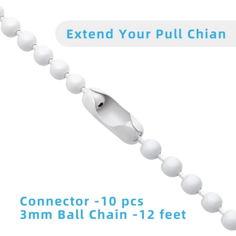Ceiling Fan Pull Chain Extender, 12Feet 3mm Diameter Beaded Ball Light Extension with 10 Matching Connectors(