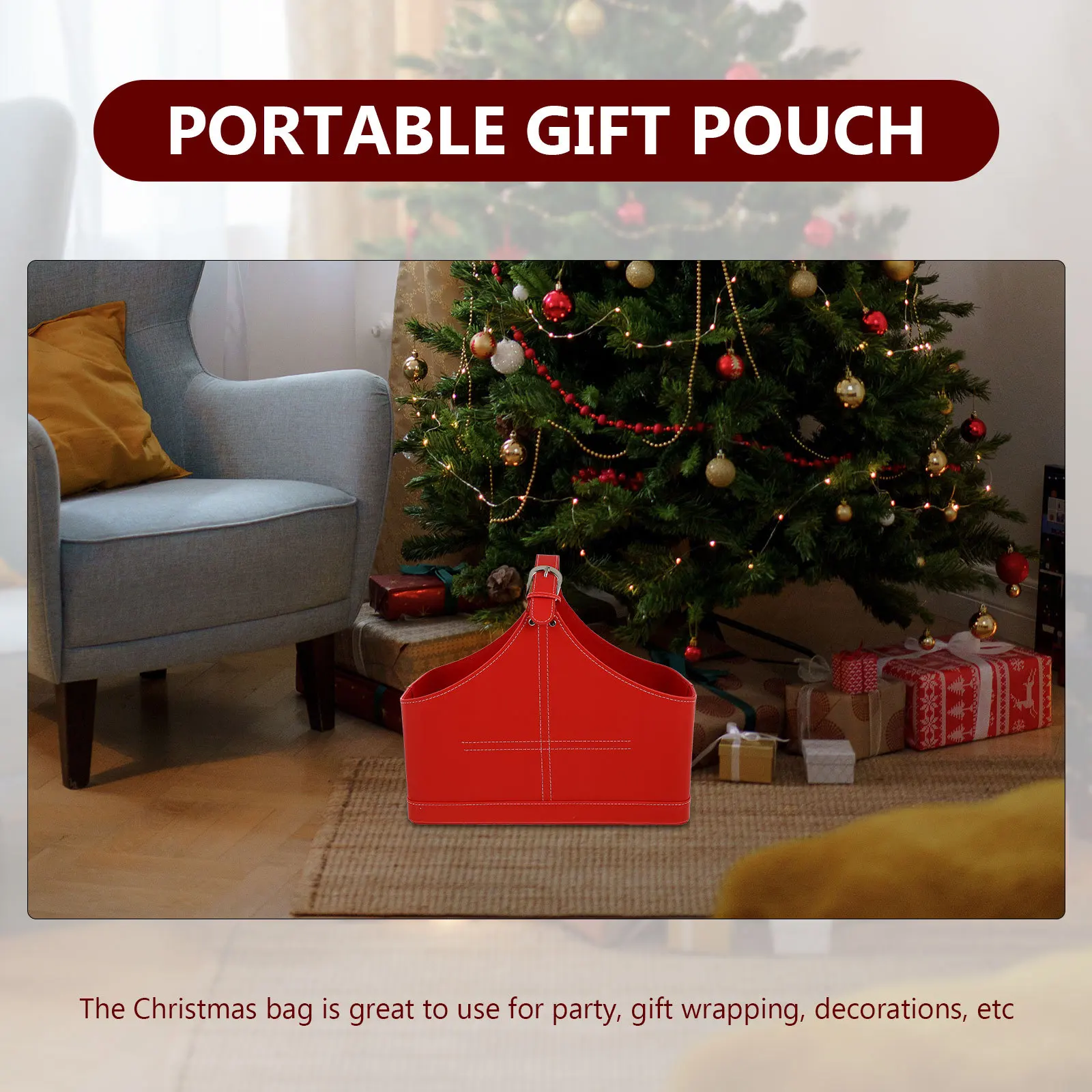 

1Pcs Christmas Gift Basket PU Portable Gift Carrying Pouch Party Supply Holder Ideal for Wrapping Candies Jewelry