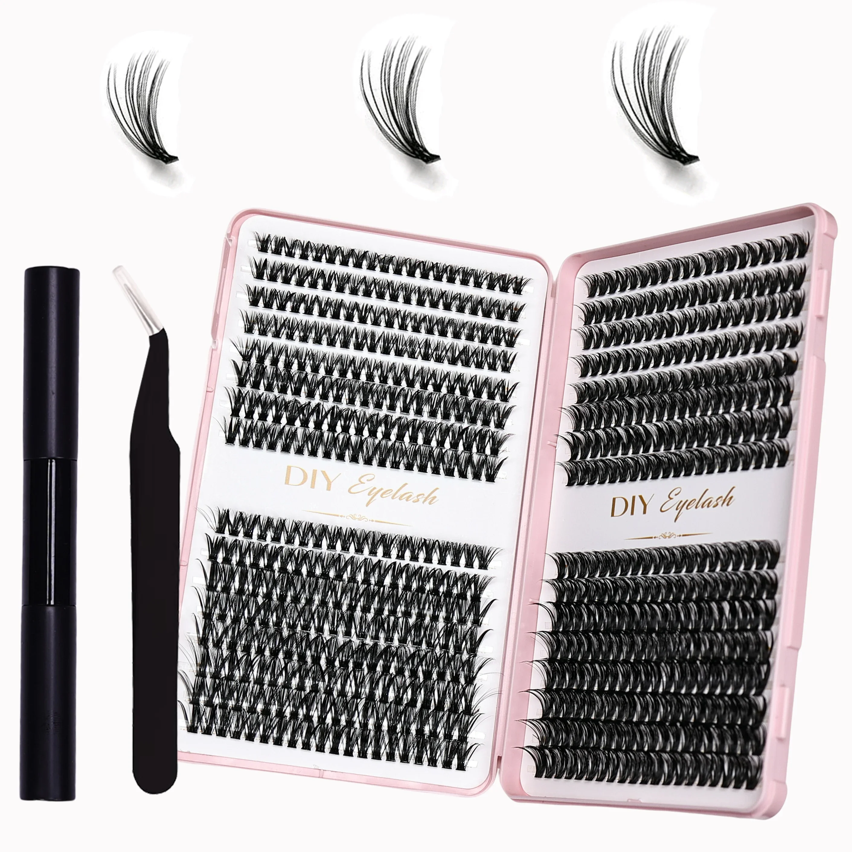 Conjunto de cílios - 640pcs D Curl Kit de extensão de cílios com adesivo, aplicador e selante e pinça de cílios