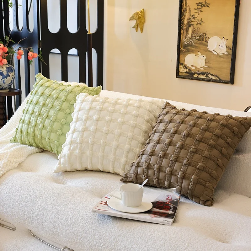 

Ins Style Retro Color Block Pillow Nordic Pleated Design Sofa Bedroom Bay Window Universal Cushion Cover Polyester Fiber Wash...
