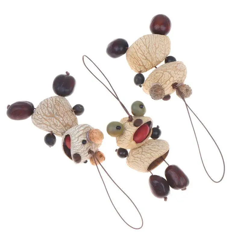 Handcrafted Walnut Shell Keychain Cute Funny Tongue Doll Pendant Natural Nut Ornament for Bag Car Key Accessory