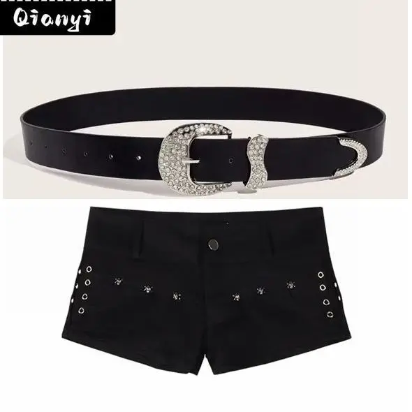 Retro high-end belt, spicy girl, black personality, American punk jeans, belt, rivet accessories, trendy  baggy pants