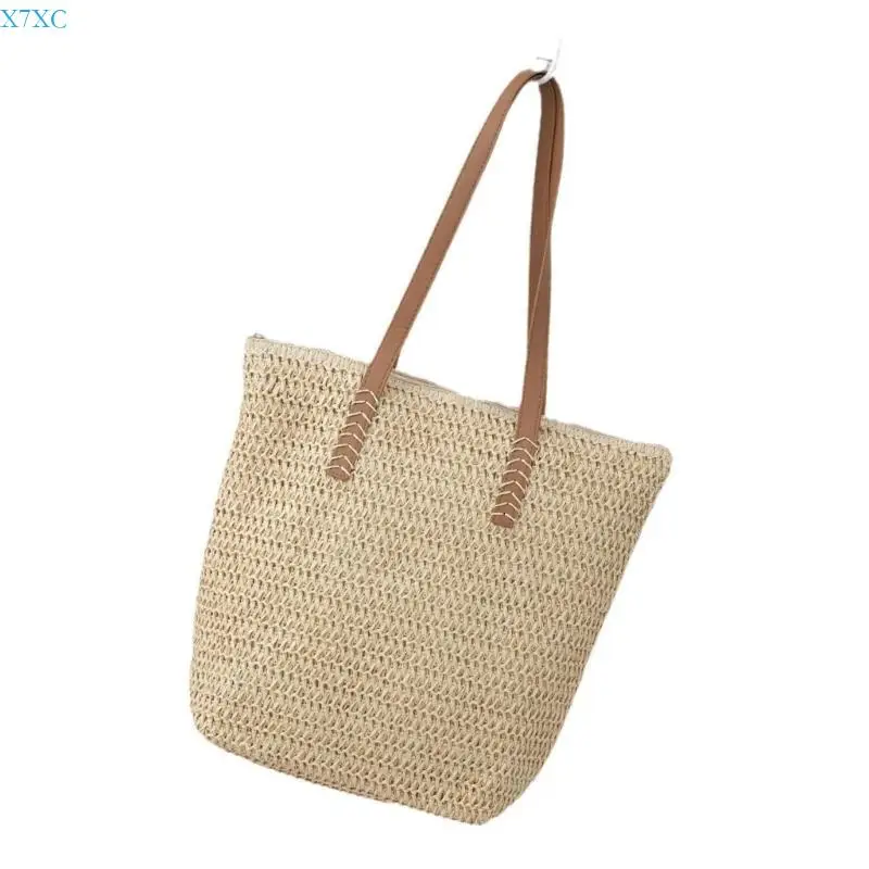 

X7XC Large Straw Beach Bag Shoulder Bags for Women Retro Summer Woven Handbag