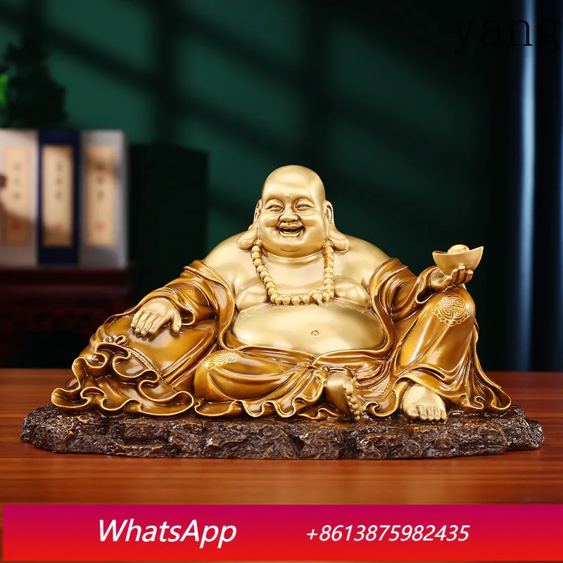CX Brass Maitreya Buddha Ornament Crafts Big Belly Laughing Buddha Cloth Bag Company Opening Ornament