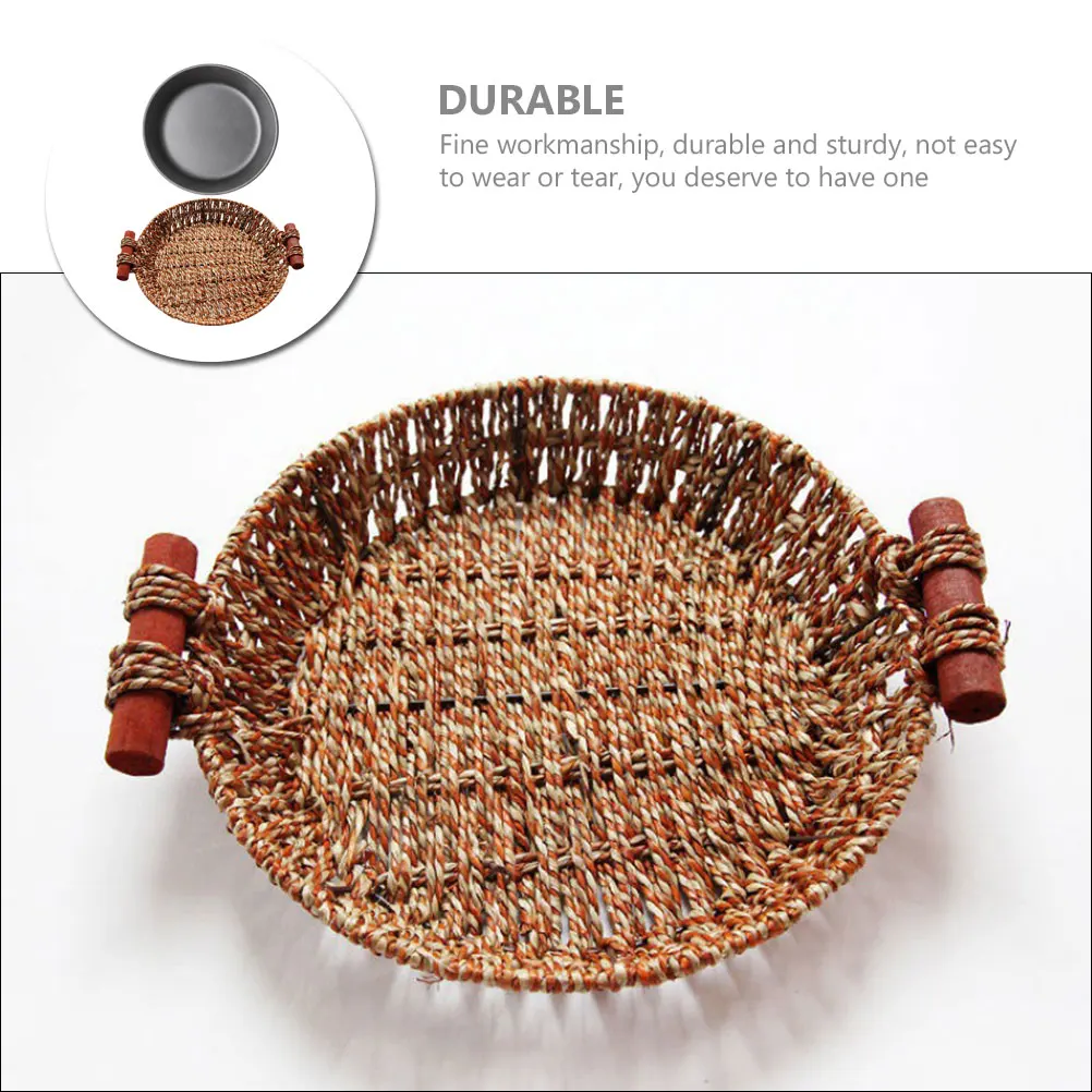 

1 Set Iron Steak Plate Round Serving Dish With Rattan Basket Non-Stick Grill Pan For Bbq Baking Pizza Outdoor Grilled