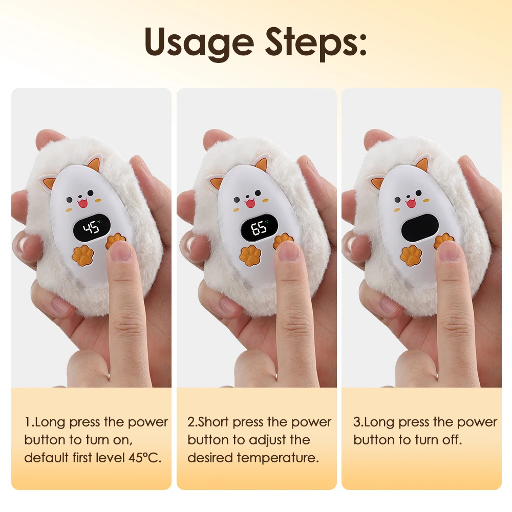 Hand Warmer USB Rechargeable Cute Fox Shape 1200mAh Mini Hand Warmer Long Safe Heat Plush Electric Hand Warmer Fast Heating Port